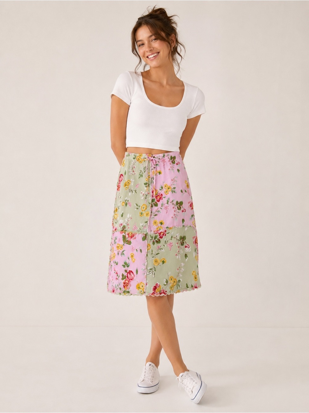 CAbi Patchwork Mixed Floral Midi Skirt Women’s Sz Small Shabby Chic Cottagecore